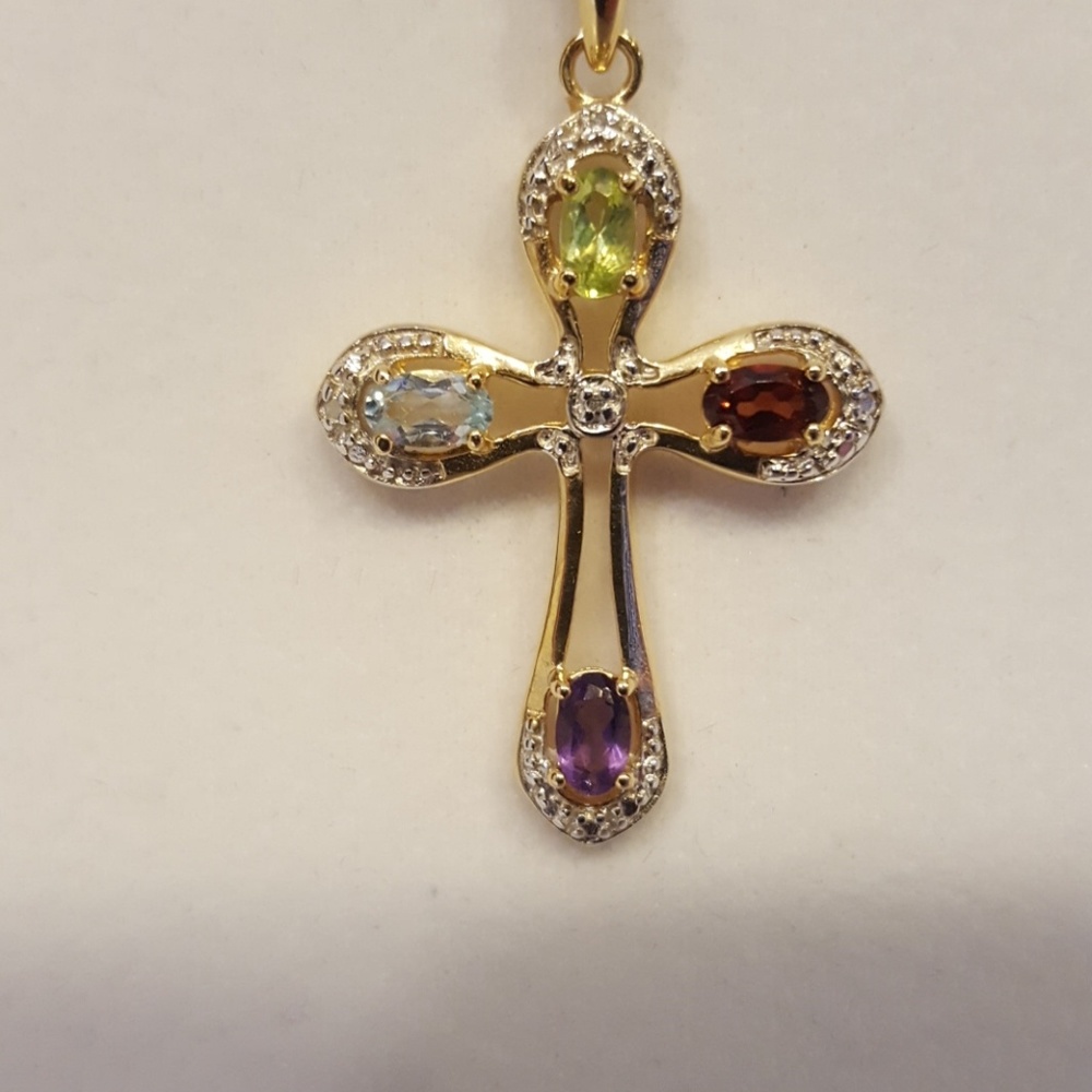 VINTAGE Multi Gemstone and Diamond cross pendant